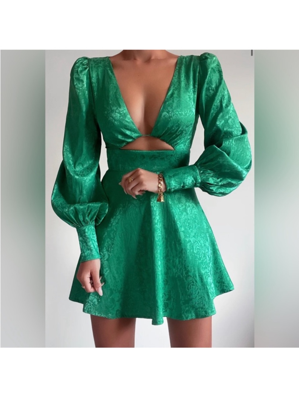 Seven Wonders Green Rosalia Mini Long Sleeve Satin Mini Dress Size Small